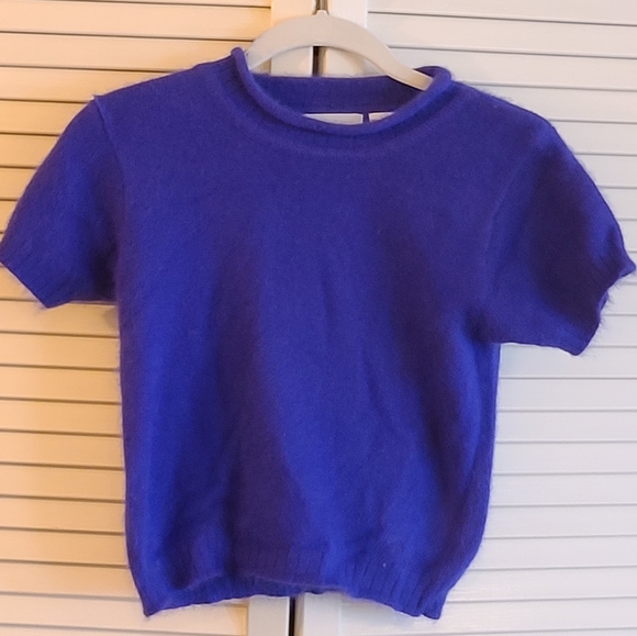 Cobalt blue cap sleeve angora sweater - Picture 2 of 4